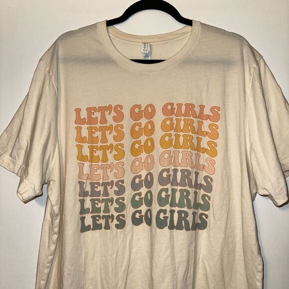 Bella Canvas Unisex “Let’s Go Girls” Tee Beige Pastel Colorful XXL DAMAGED - Picture 4 of 11